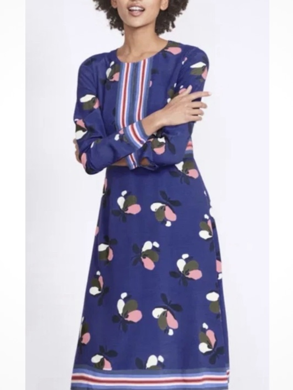 Boden Daisy Greek Blue Bloom Long Sleeve Dress 6R